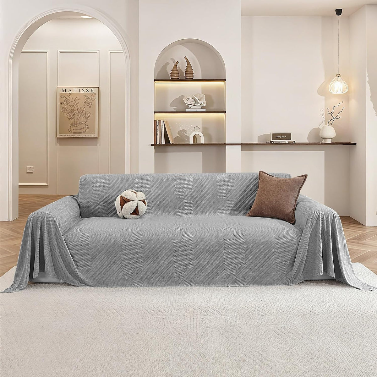 Couch Cover for Dogs, Loveseat 2 Cushion Sofa Cover, Light Grey