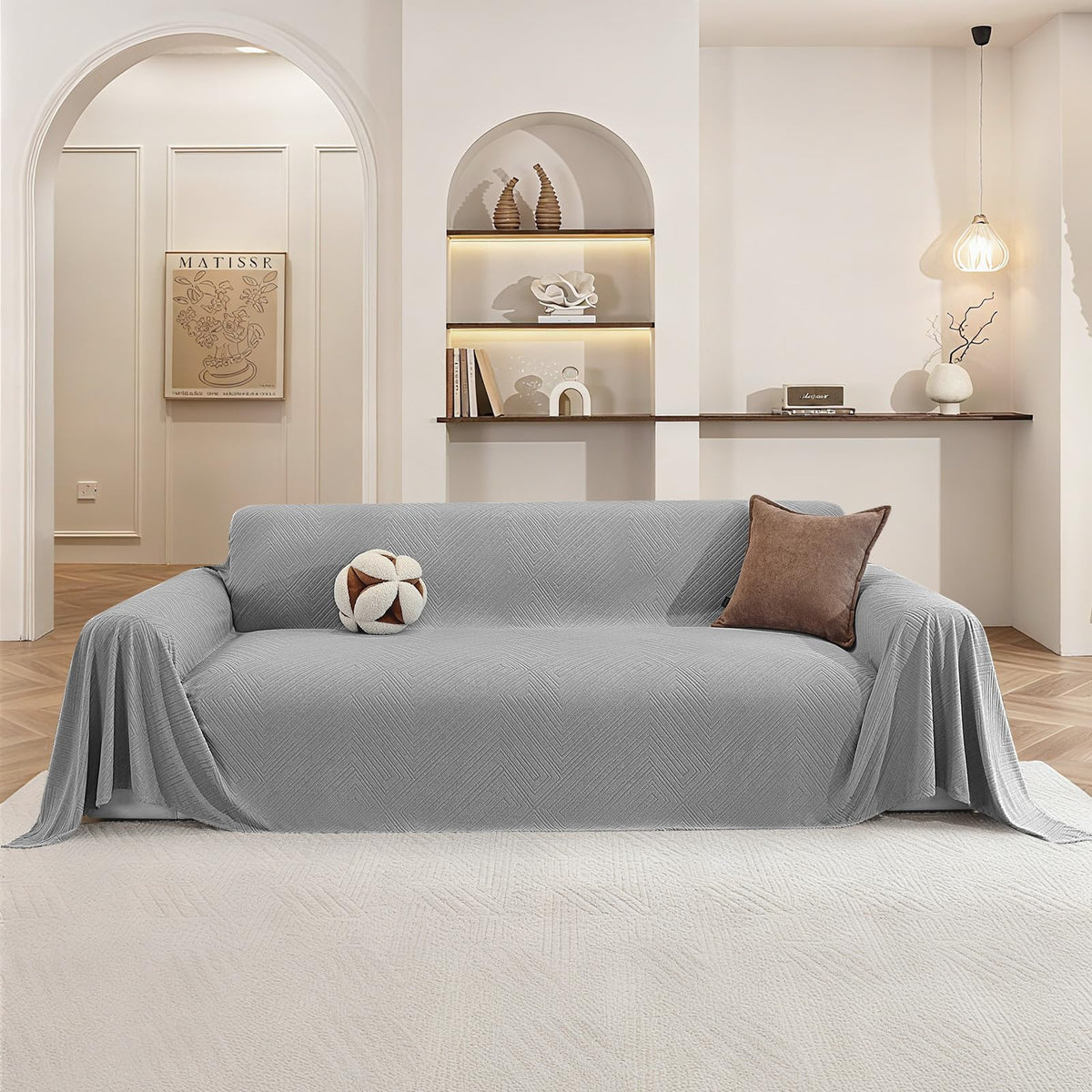 Couch Cover for Dogs, Loveseat 2 Cushion Sofa Cover, Light Grey