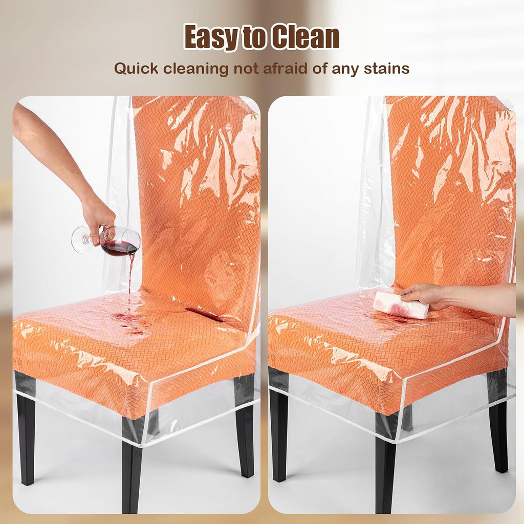 Dining Chair Covers, Waterproof Chair Covers - 4 Pack Clear Plastic Seat Chair Protector for Kitchen Keep Your Chair Away from Water Dust Stain and Pet Claws W/21 x D/18 Fits 16-23" (4)