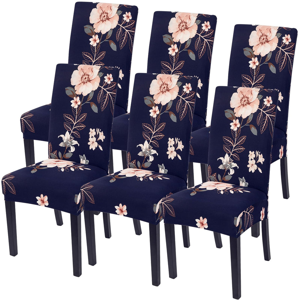 SearchI Chair Covers Slipcovers Set of 4, Spandex Super Fit Stretch Removable Washable Kitchen Parsons Protector for Dining Room,Hotel,Ceremony,Beige+Flowers