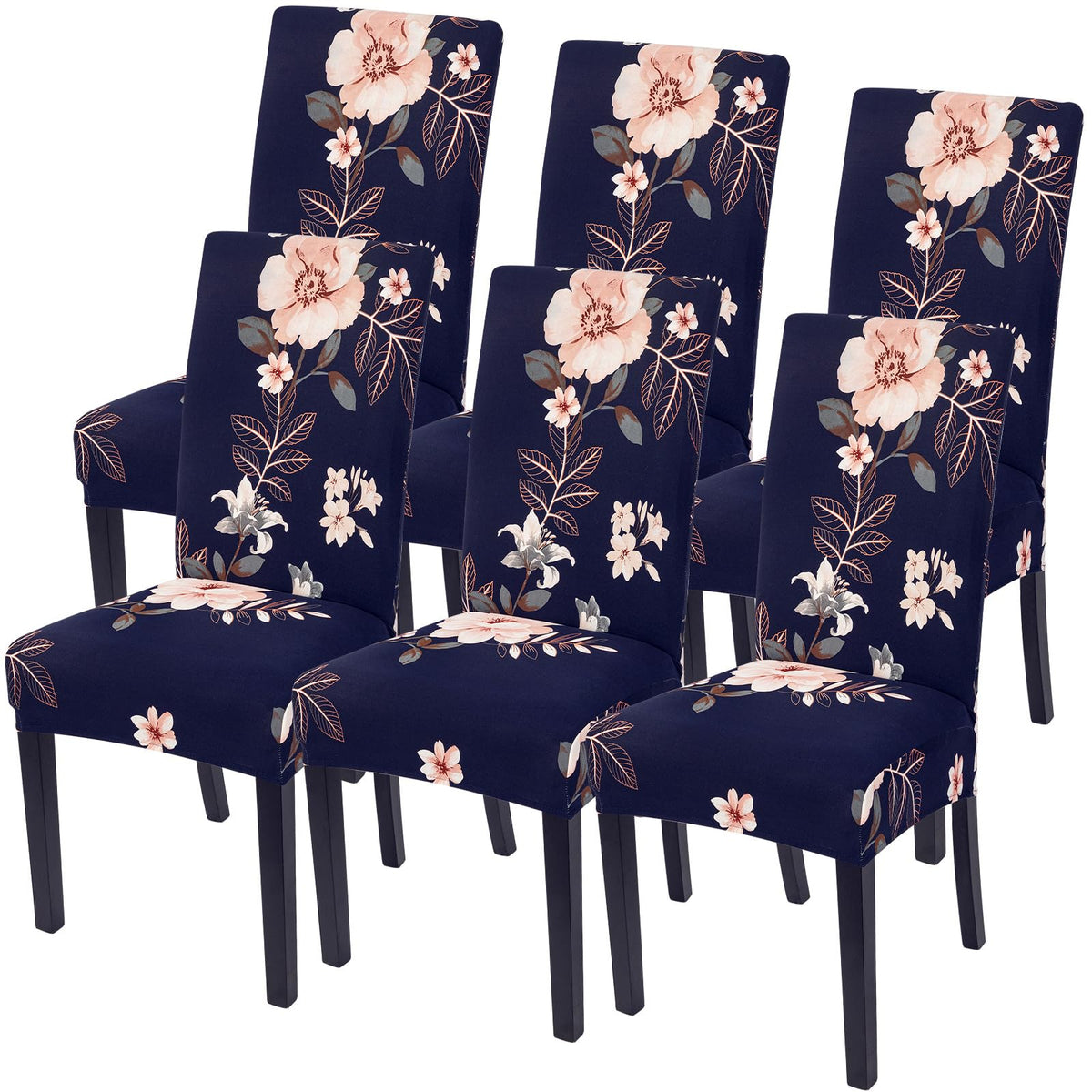 SearchI Chair Covers Slipcovers Set of 4, Spandex Super Fit Stretch Removable Washable Kitchen Parsons Protector for Dining Room,Hotel,Ceremony,Beige+Flowers