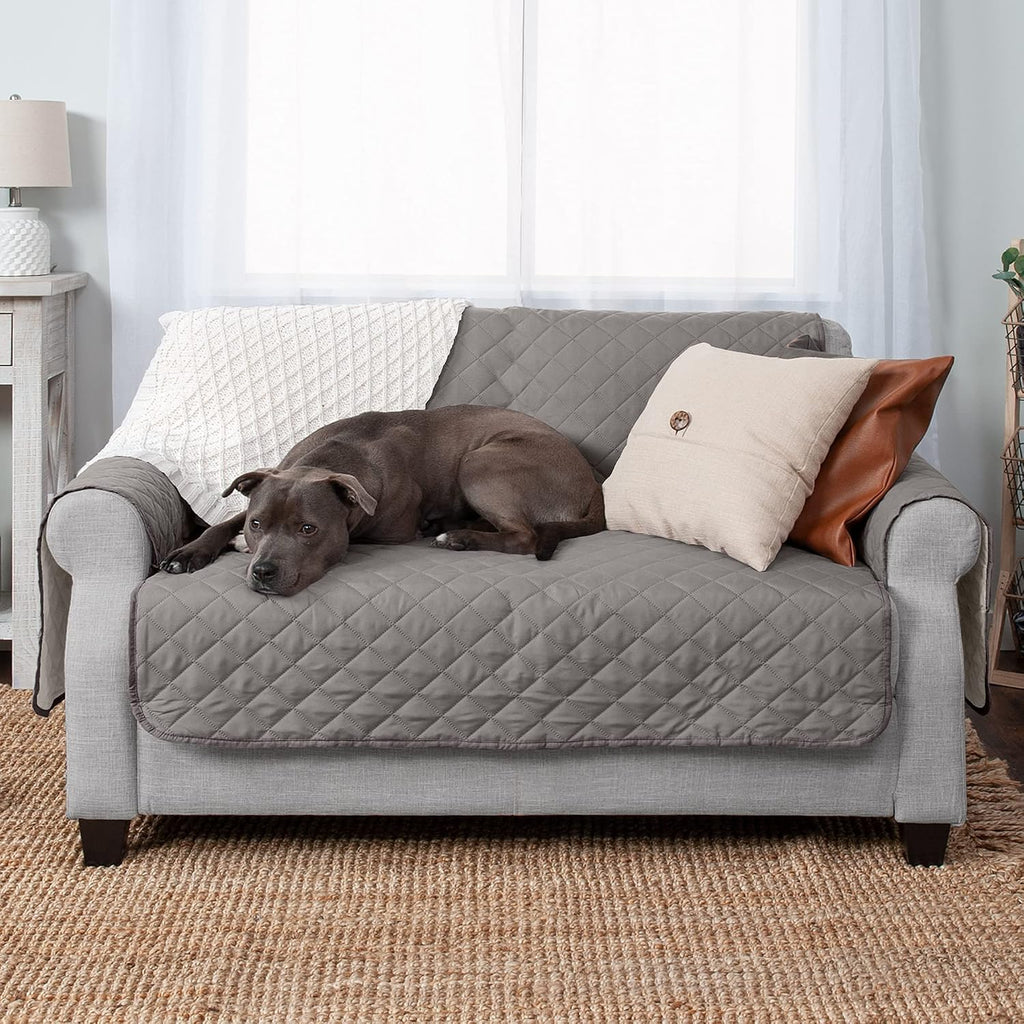 Furhaven Water-Resistant & Reversible Loveseat Cover Protector for Dogs, Cats, & Children - Two-Tone Pinsonic Quilted Living Room Furniture Cover - Gray/Mist, Loveseat
