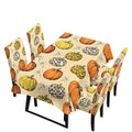 Fall Pumpkin Rectangular Table Cloth & Dining Chair Covers Set of 7, Stain Resistant Wipeable Chair Protectors for Farmhouse Rustic Home Kitchen Party Decor