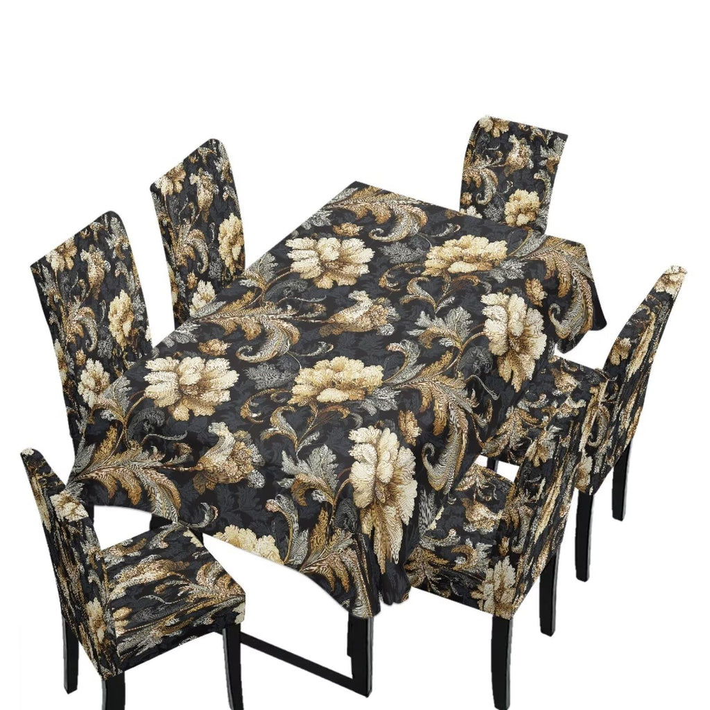GLENLCWE Monstera Leaf Universal Dining Table Cover with Chairs Dining Table Cover with Chair Covers 7 Pcs, Dust Proof Green Kitchen Party Stretch Elastic Bottom Slipcovers
