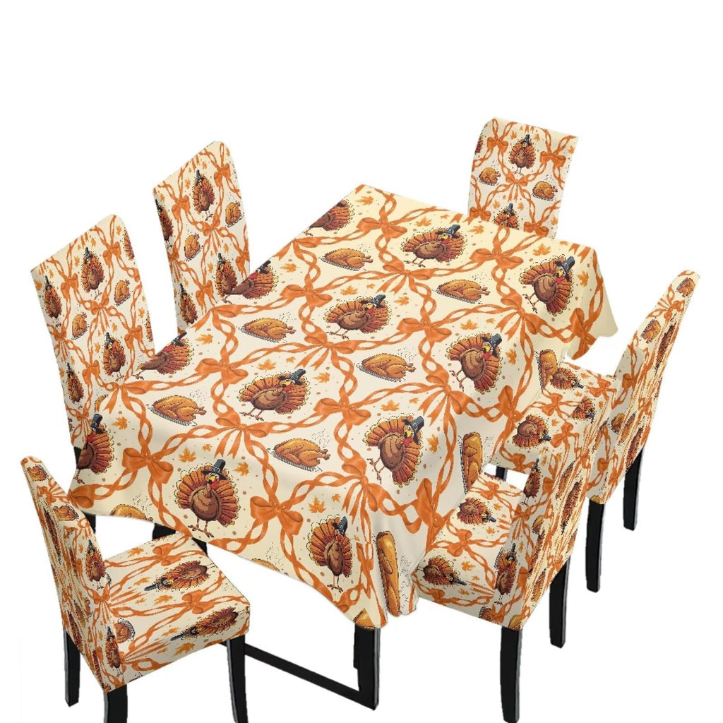 Thanksgiving Rectangle Table Cloth with Dining Chair Cover