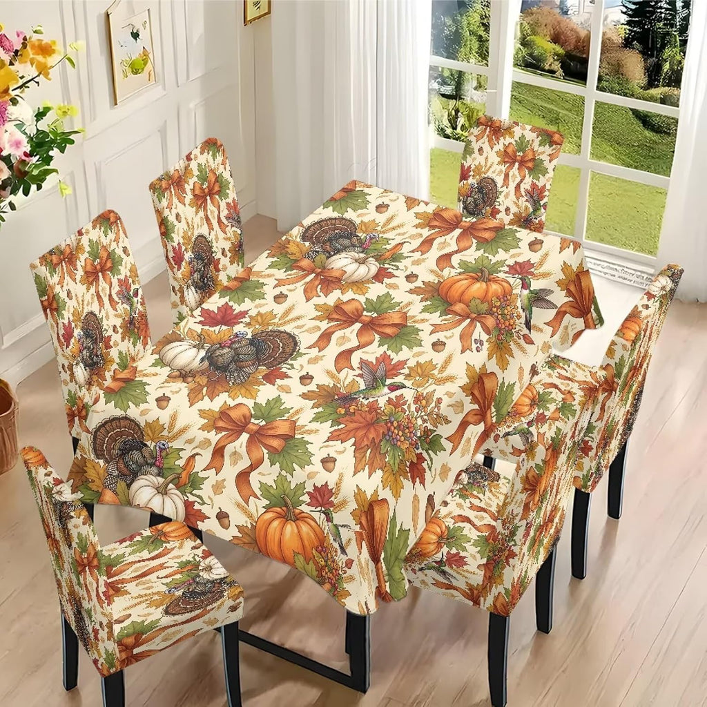 Thanksgiving Rectangle Table Cloth with Dining Chair Cover