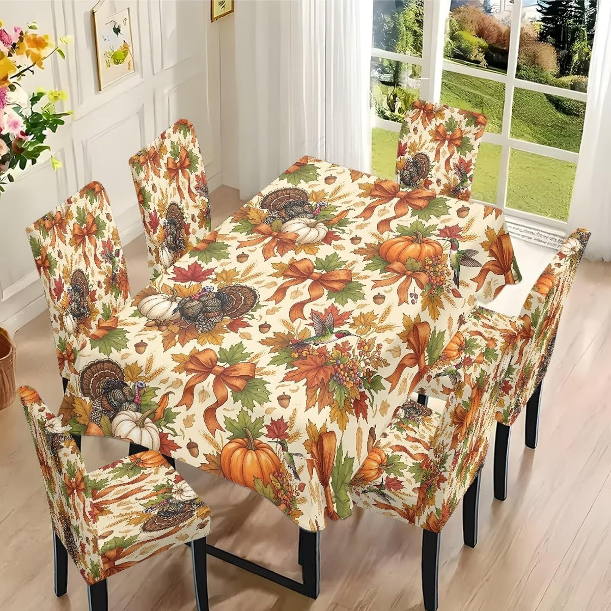Thanksgiving Rectangle Table Cloth with Dining Chair Cover