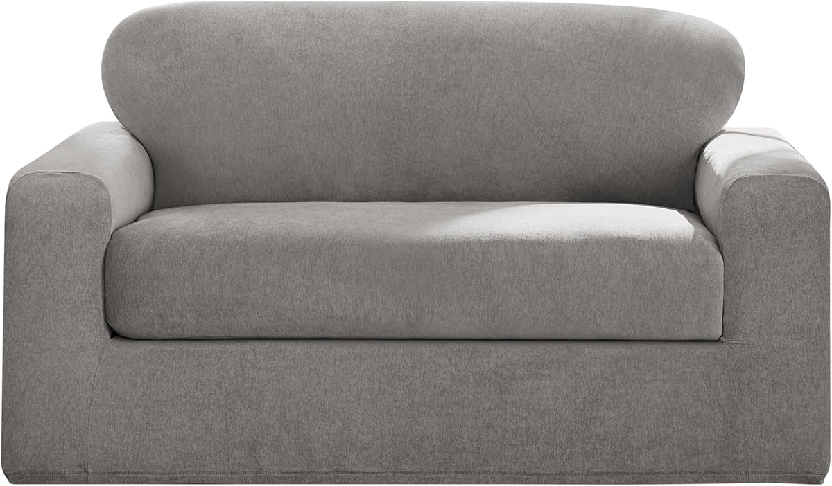 SureFit Cedar Stretch Texture Loveseat Slipcovers, Two-Piece Loveseat Cover and Cushion Cover for A Secure Fit, Machine Washable Cushion and Loveseat Covers, Gray