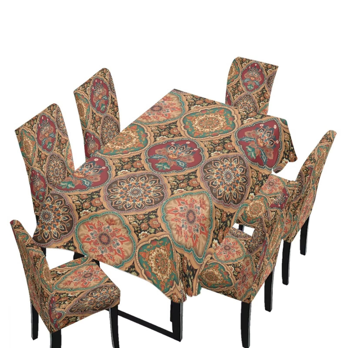 Fall Pumpkin Rectangular Table Cloth & Dining Chair Covers Set of 7, Stain Resistant Wipeable Chair Protectors for Farmhouse Rustic Home Kitchen Party Decor