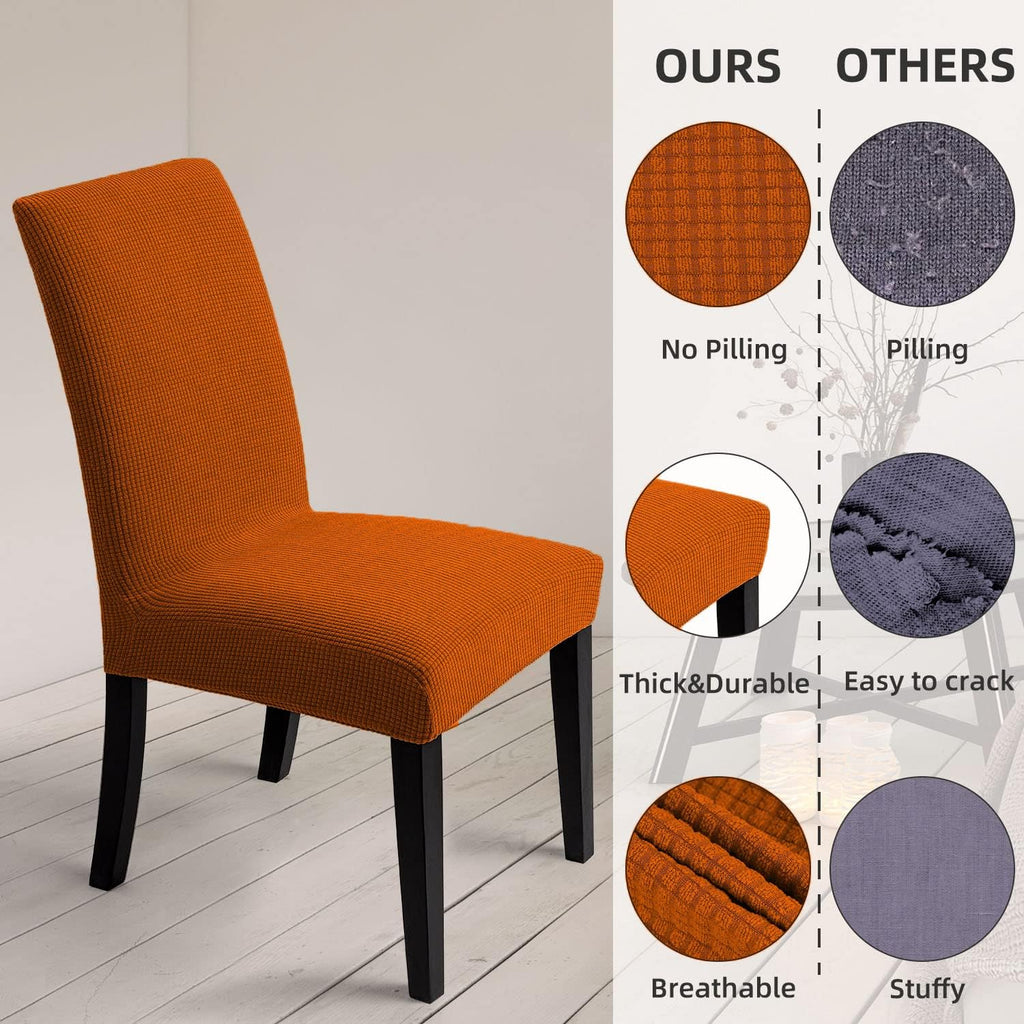 Chair Covers for Dining Room - Stretch Chair Slipcovers for Decorative Seat Protector Armless Removable Washable Elastic Dinner Universal Spandex Solid Chair Slip Covers Set (autumn orange,4)