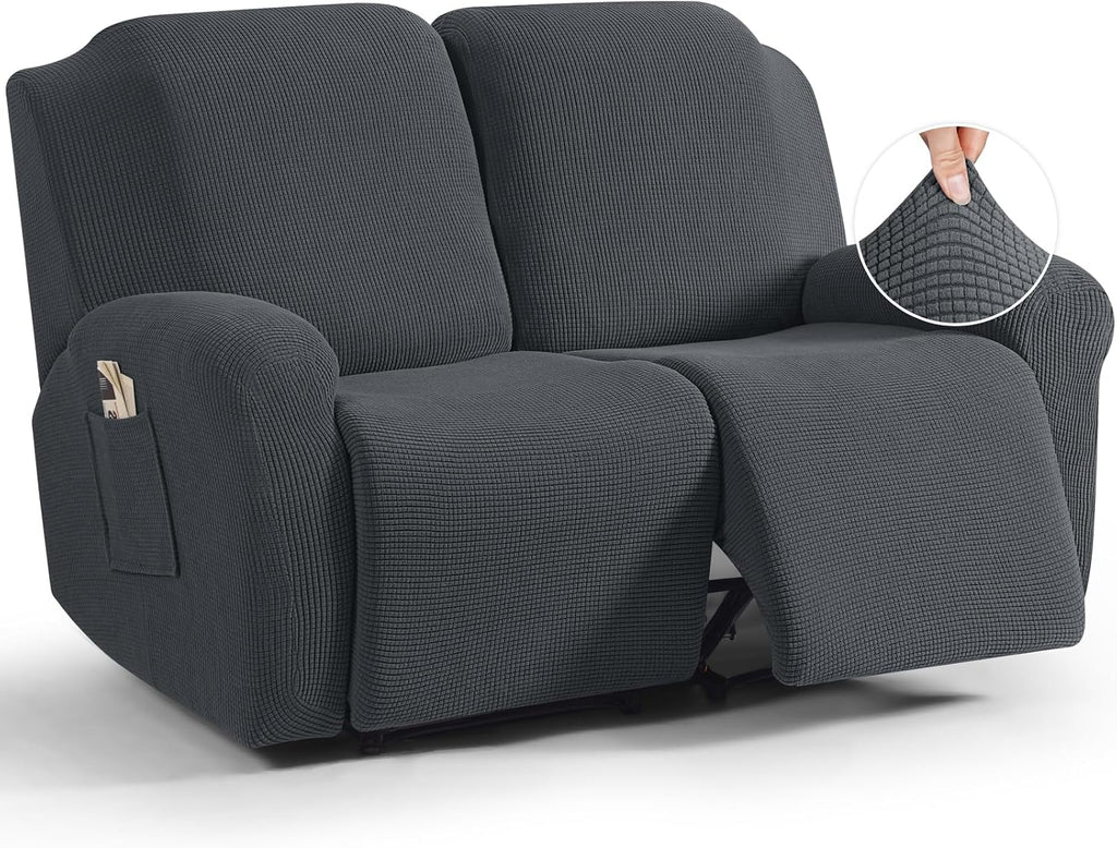 TAOCOCO Stretch Loveseat Recliner Covers 6 Piece, Charcoal Grey