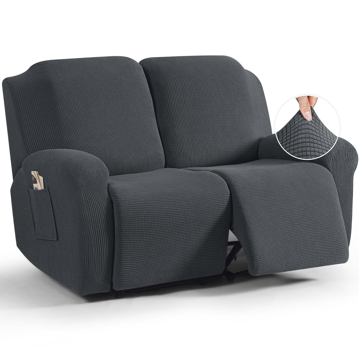 TAOCOCO Stretch Loveseat Recliner Covers 6 Piece, Charcoal Grey