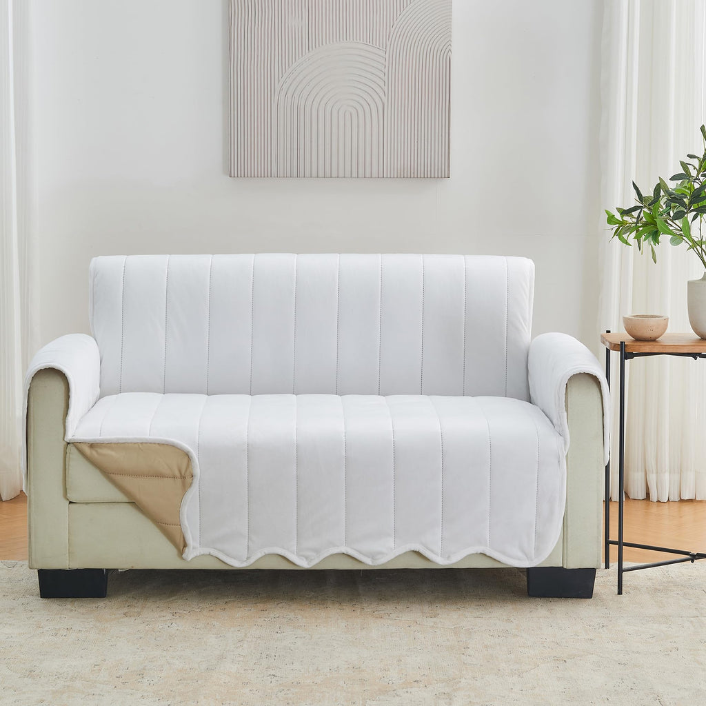 Great Bay Home Reversible Patchwork Sofa Cover - Washable Slipcover Furniture Protector with Elastic Straps - Perfect for Kids & Pets - Box-Stitched Detail (Taupe)