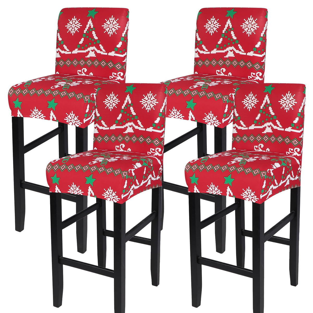 SearchI Bar Stool Covers Set of 4, Stretch Washable Barstool Seat Covers, Counter Height Chair Covers for Kitchen Dining Room Cafe (Beige Linen-Look Print)