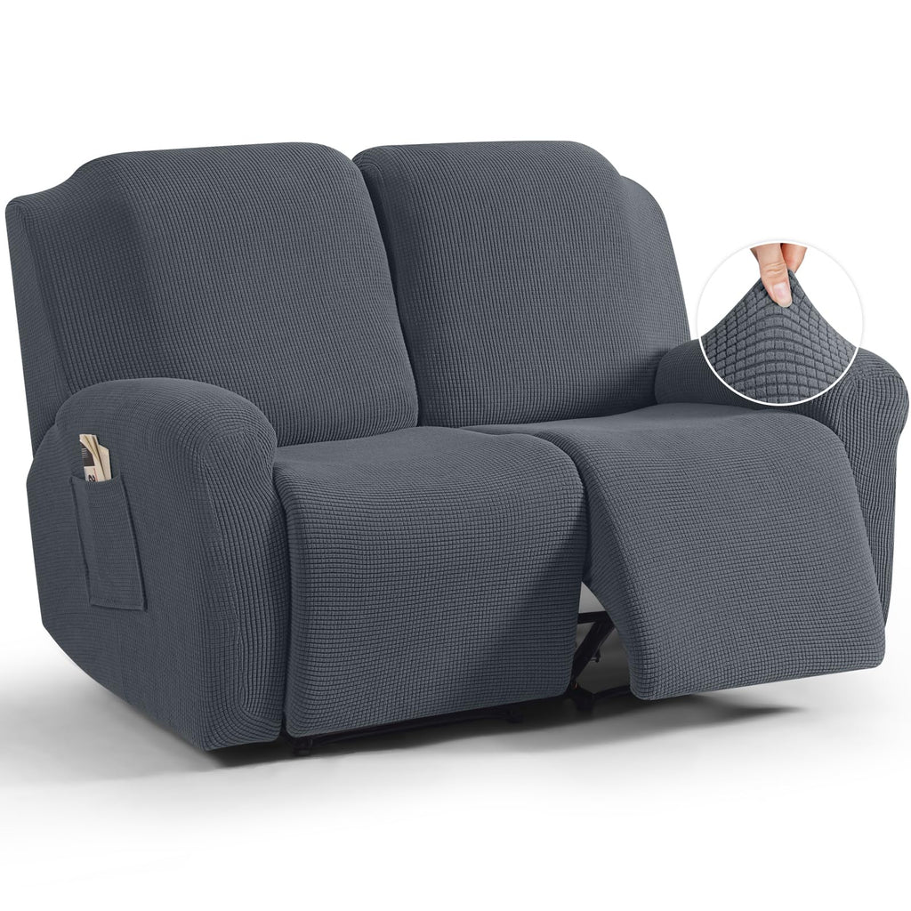 TAOCOCO Stretch Loveseat Recliner Covers 6 Piece, Charcoal Grey