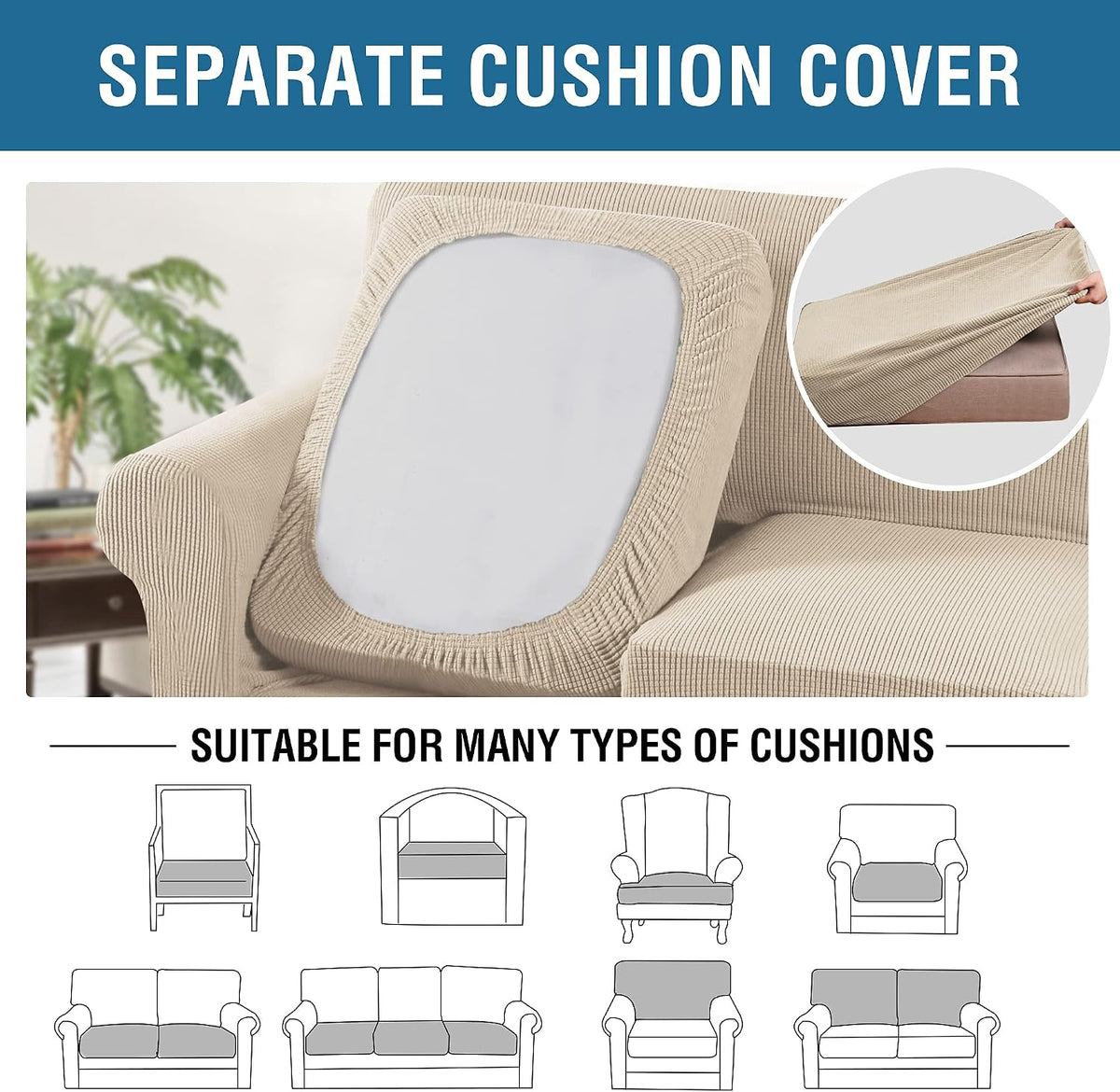 H.VERSAILTEX Stretch Sofa Covers for 3 Cushion Bundle 2 Cushion Loveseat Sofa Cover, Natrual