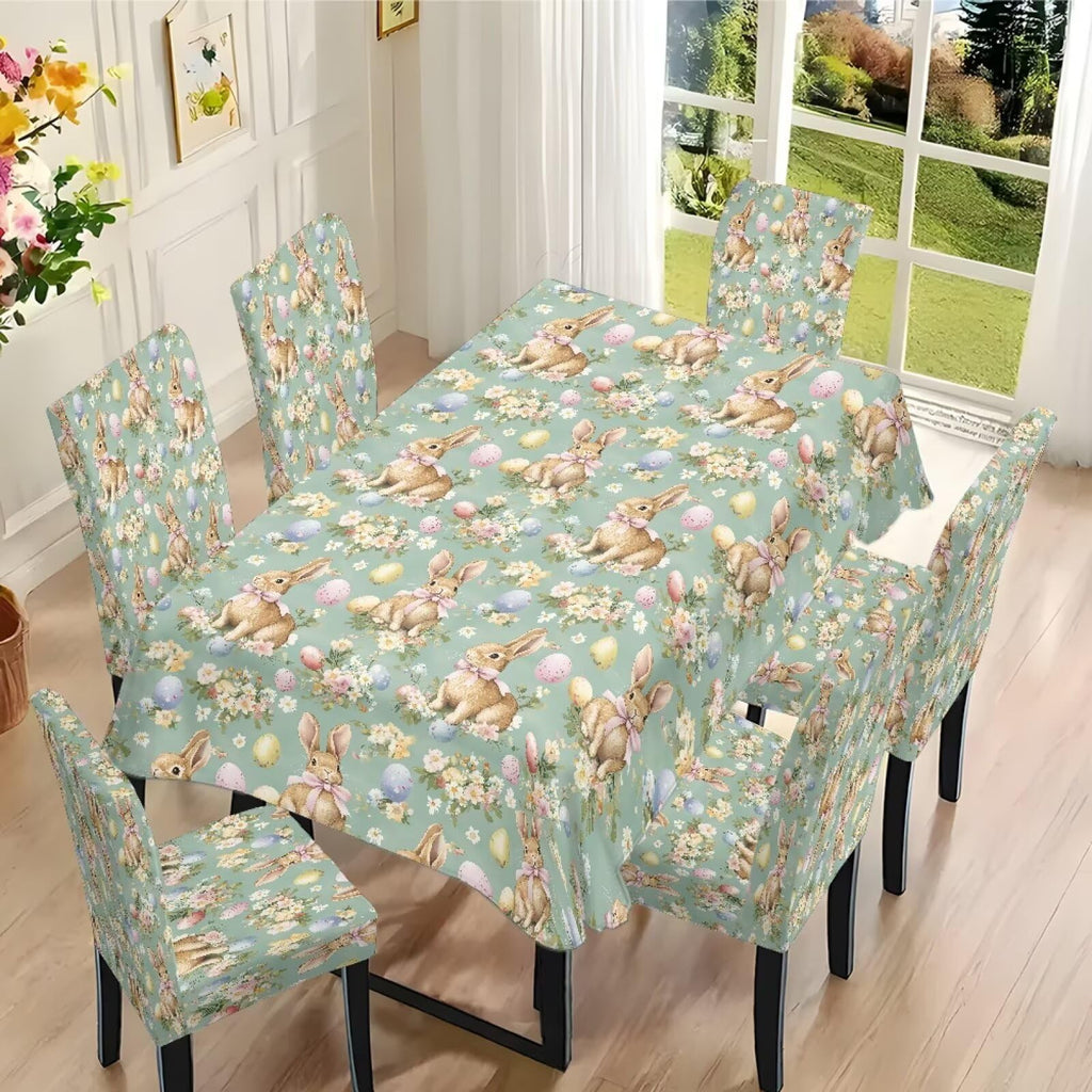 ZDCUSTOM St Patricks Day Table Cloth and Chair Cover Set of 4 Light Green Tablecloths Rectangular Clover Chair Covers for Dining Chairs Stain Resistant Decoration
