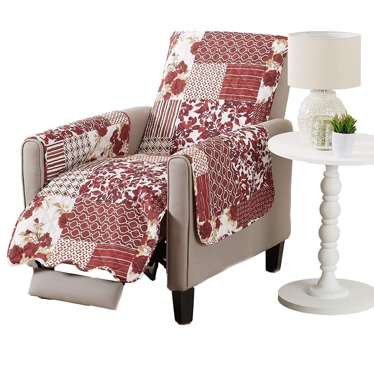 Great Bay Home Reversible Patchwork Loveseat Cover - Washable Slipcover Furniture Protector with Elastic Straps - Perfect for Kids & Pets - Box-Stitched Detail (Taupe)