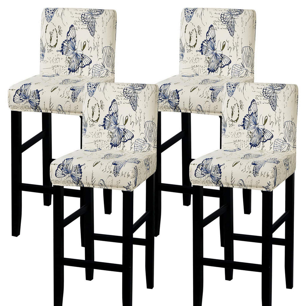 SearchI Bar Stool Covers Set of 4, Stretch Washable Barstool Seat Covers, Counter Height Chair Covers for Kitchen Dining Room Cafe (Beige Linen-Look Print)