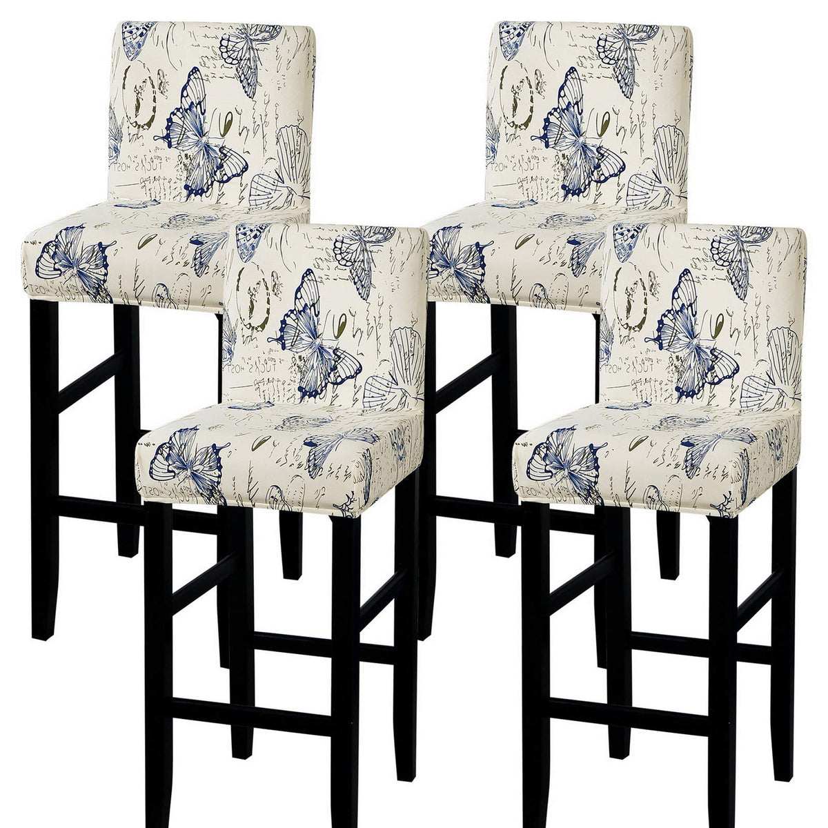 SearchI Bar Stool Covers Set of 4, Stretch Washable Barstool Seat Covers, Counter Height Chair Covers for Kitchen Dining Room Cafe (Beige Linen-Look Print)