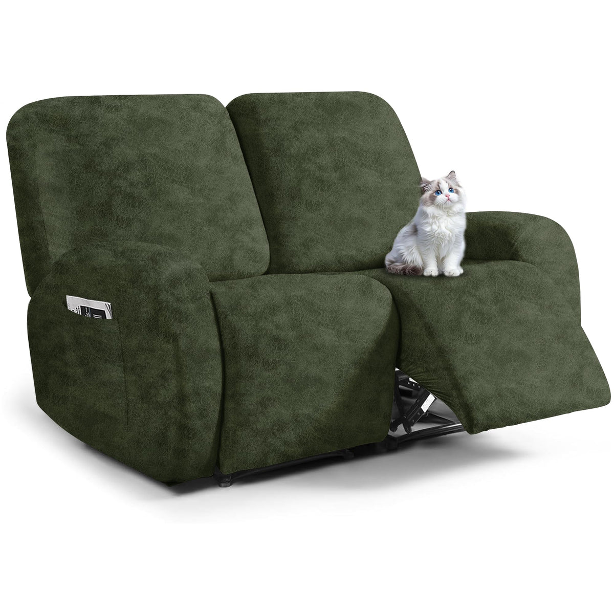 ANARACHON Leather Look Loveseat Recliner Cover, 6-Pieces Stretch Dual Recliner Sofa Covers, Soft Reclining Couch Slipcover, Washable Furniture Protector for Pets (2 Seater,256 Black)