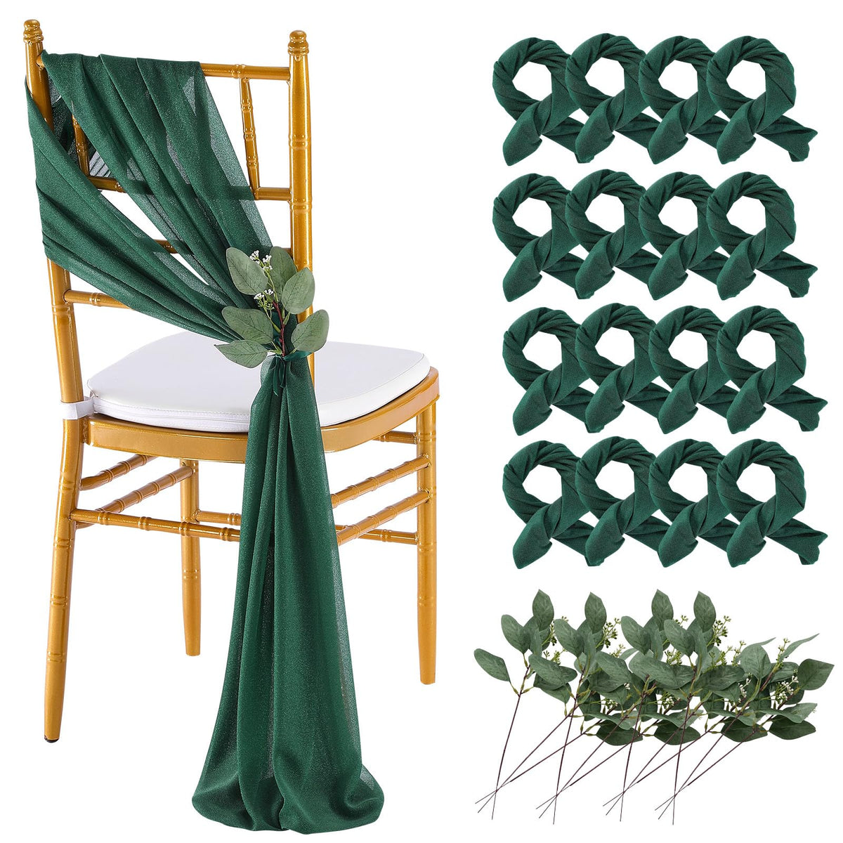 QueenDream White Chair Sashes Wedding Aisle Decorations: 24 Packs 8ft Long Draping Fabric Sheer Church Chair Cover Bulk for Party Banquet