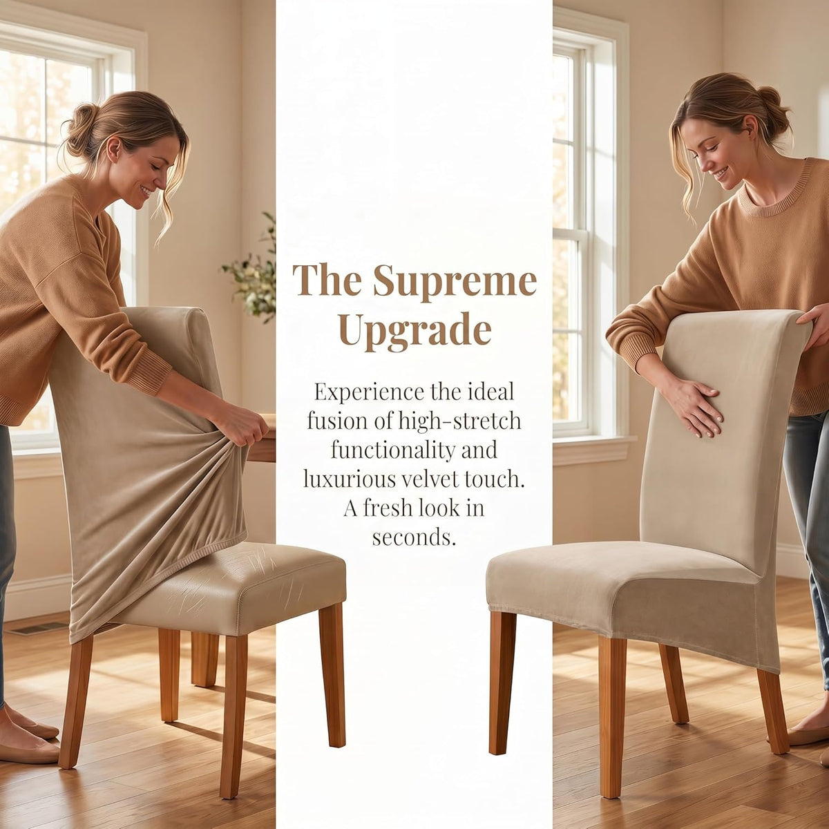 Velvet Dining Chair Covers Set of 2, Extra Large XL Oversized Stretch Parsons Chair Slipcovers for High Back Dining Room Kitchen, Non-Slip Removable Washable Chair Protectors,Khaki