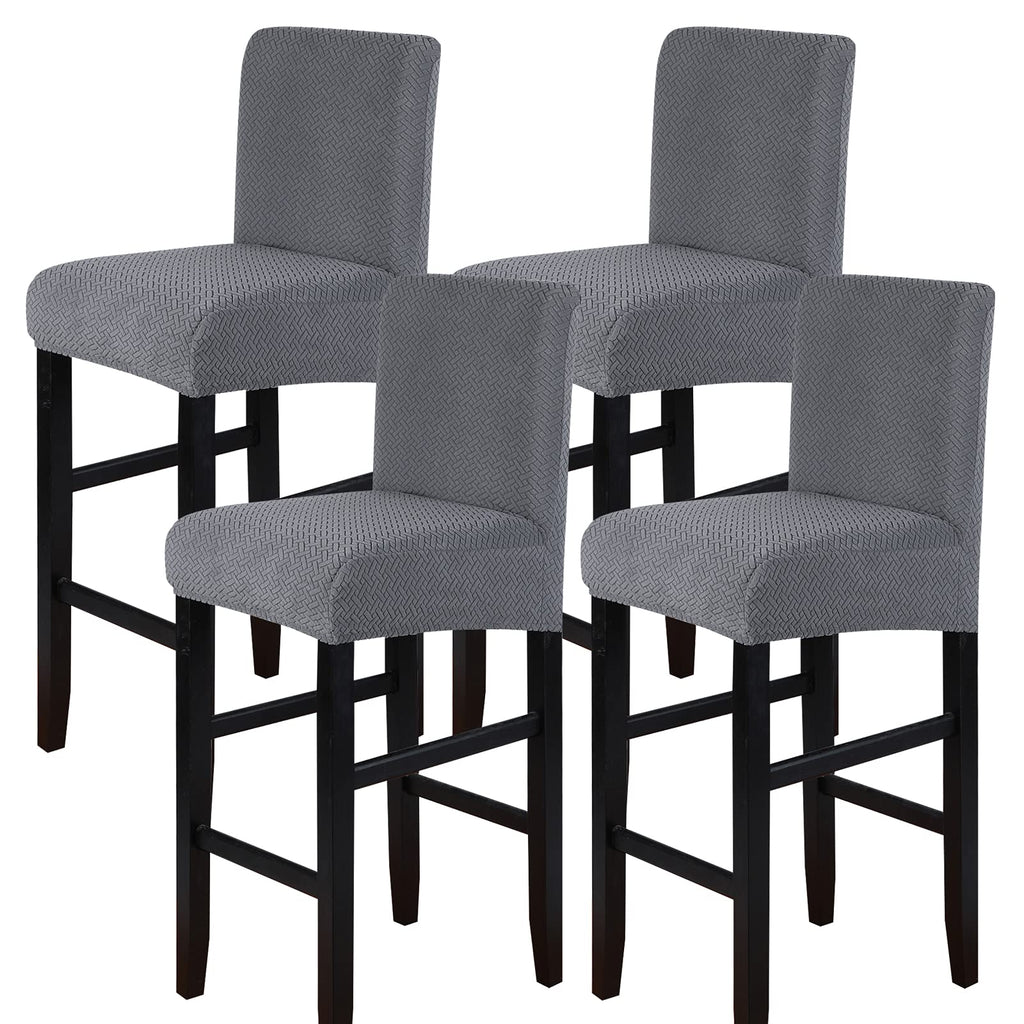 SearchI Bar Stool Covers Set of 4, Stretch Washable Barstool Seat Covers, Counter Height Chair Covers for Kitchen Dining Room Cafe (Beige Linen-Look Print)