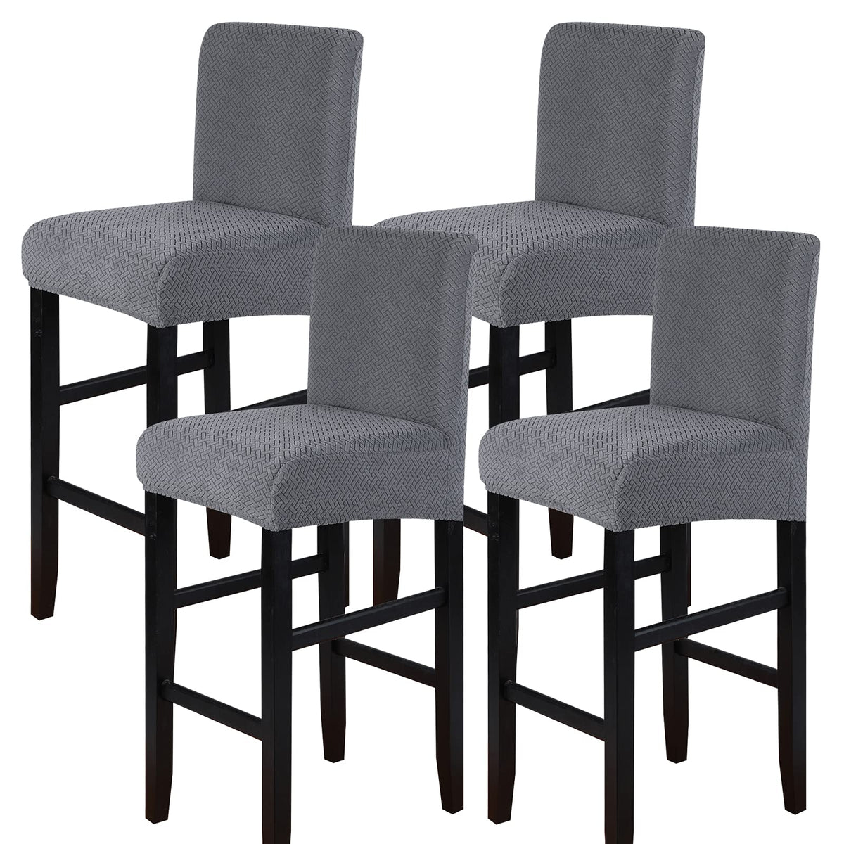 SearchI Bar Stool Covers Set of 4, Stretch Washable Barstool Seat Covers, Counter Height Chair Covers for Kitchen Dining Room Cafe (Beige Linen-Look Print)