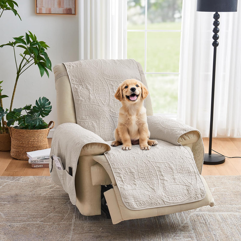 Beige Loveseat Covers for 2 Cushion Couch, Water-Repellent Quilted Covers for Sofa, Machine Washable Love Seat Couch Covers, Pet Friendly Loveseat Slipcovers (Loveseat 48", Beige Cream)