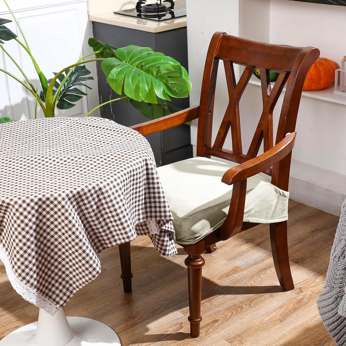 Havawish Extra Wide Dining Chair Seat Covers, Beige White, Velvet, 6 Pcs