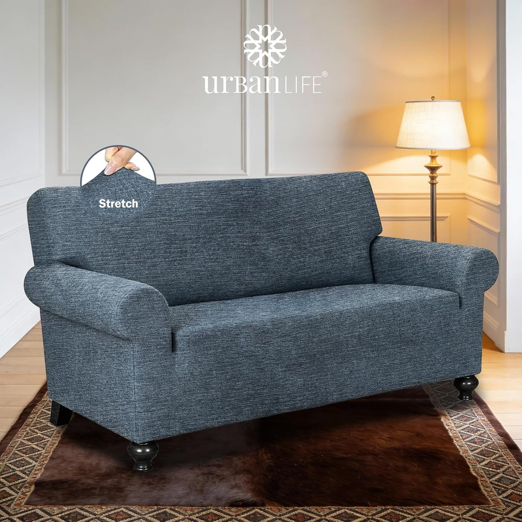 URBANLIFE 1-Piece Stretch Sofa Covers for 2 Cushion Couch, Dusk Blue Gray