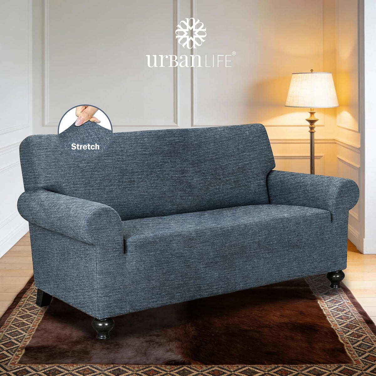 URBANLIFE 1-Piece Stretch Sofa Covers for 2 Cushion Couch, Dusk Blue Gray