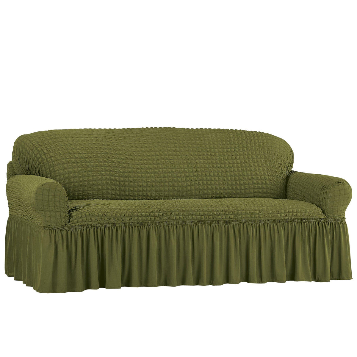 Collections Etc Textured Squares Ruffled Slipcover Taupe Loveseat