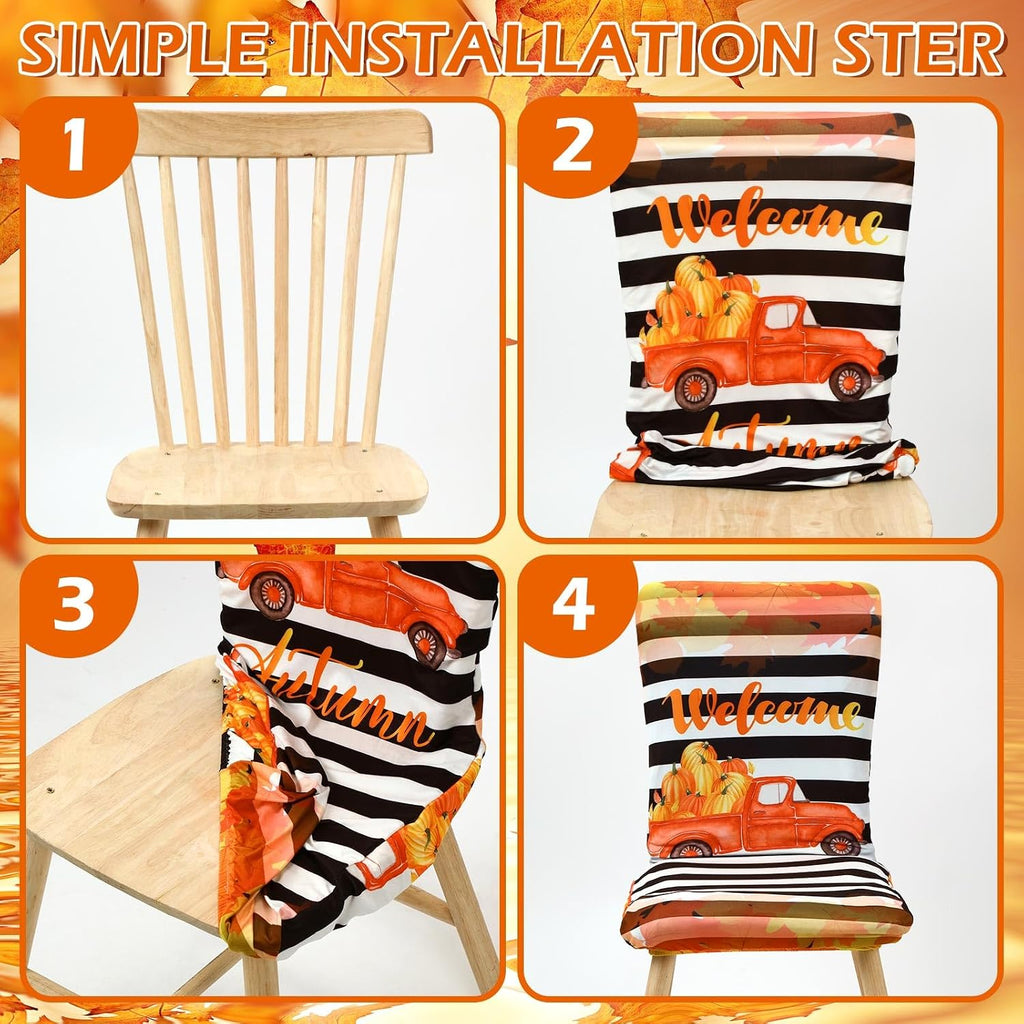 Preboun 6 Pcs Fall Chair Covers Pumpkin Dining Chair Slipcover Thanksgiving