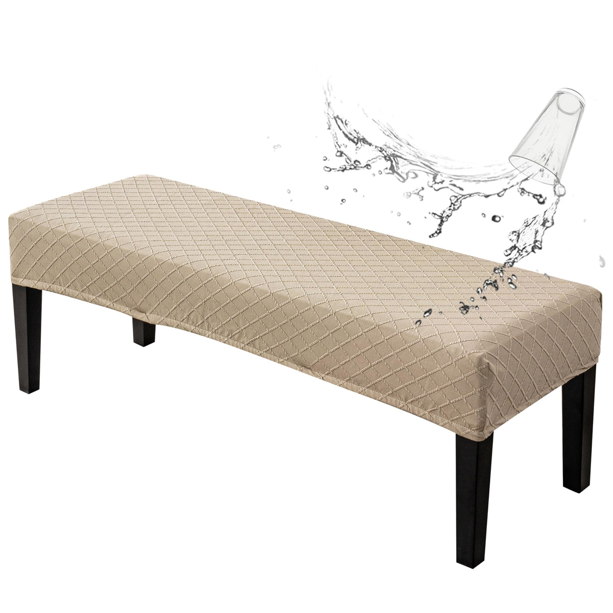 Genina Waterproof Dining Room Bench Covers,Stretch Bench Cover,Beige