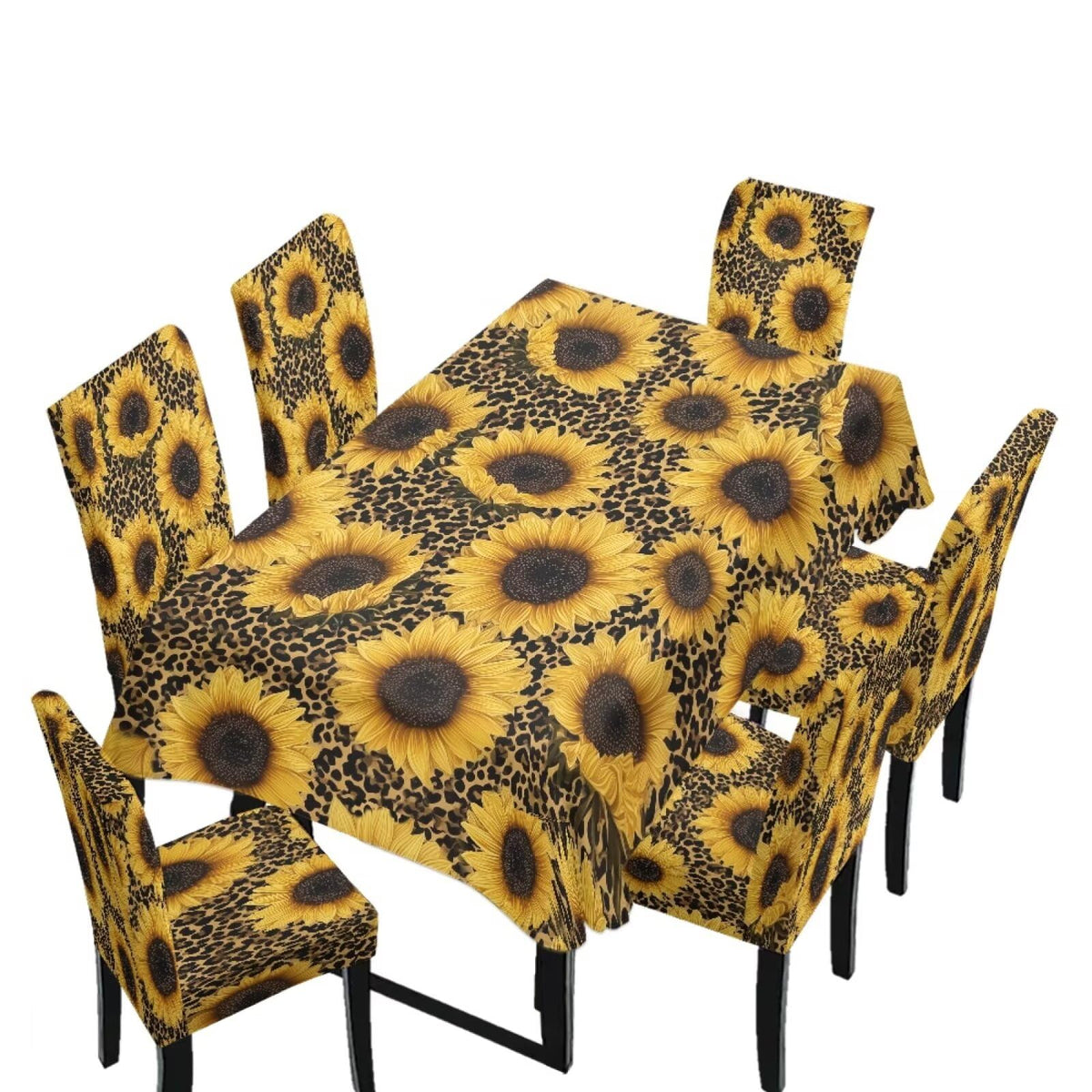 Table Cloth and Dining Chair Covers Set of 5, Kitchen Chair Slipcovers Rectangle Table Cover, Removable Anti-dust Tablecloths Stain Resistant Soft Hotel Decor, Retro Geometry Flower