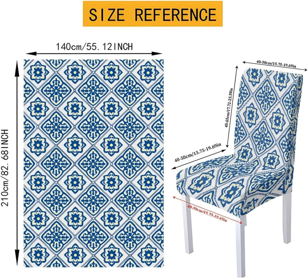 Blue Floral Rectangular Table Cloth & Dining Chair Covers Set of 5, Stain Resistant Wipeable Chair Protectors for Farmhouse Rustic Home Kitchen Party Decor