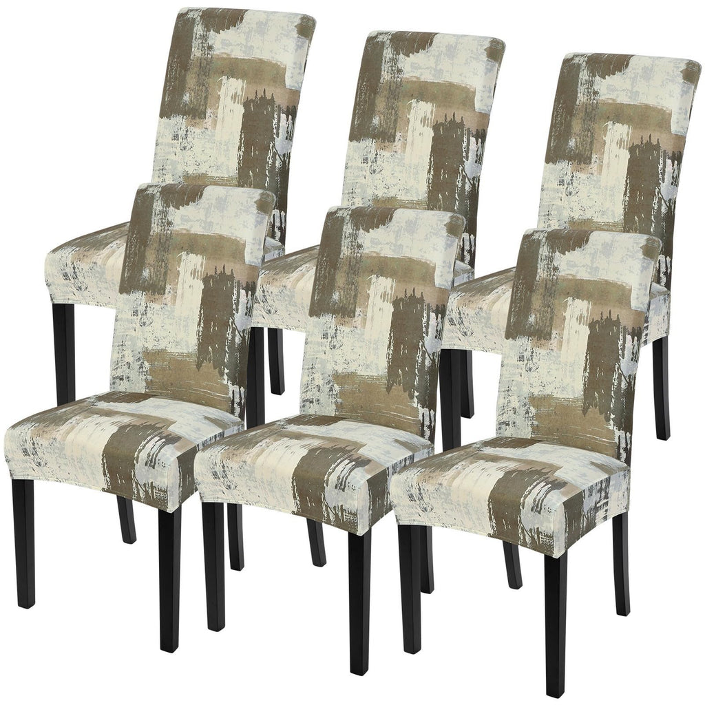 SearchI Dining Room Chair Covers Set of 6, Stretch Jacquard Parsons Chair Slipcovers Super Fit Removable Washable Kitchen Chair Protector Cover for Dining Room, Hotel, Ceremony (Beige Rhombus)