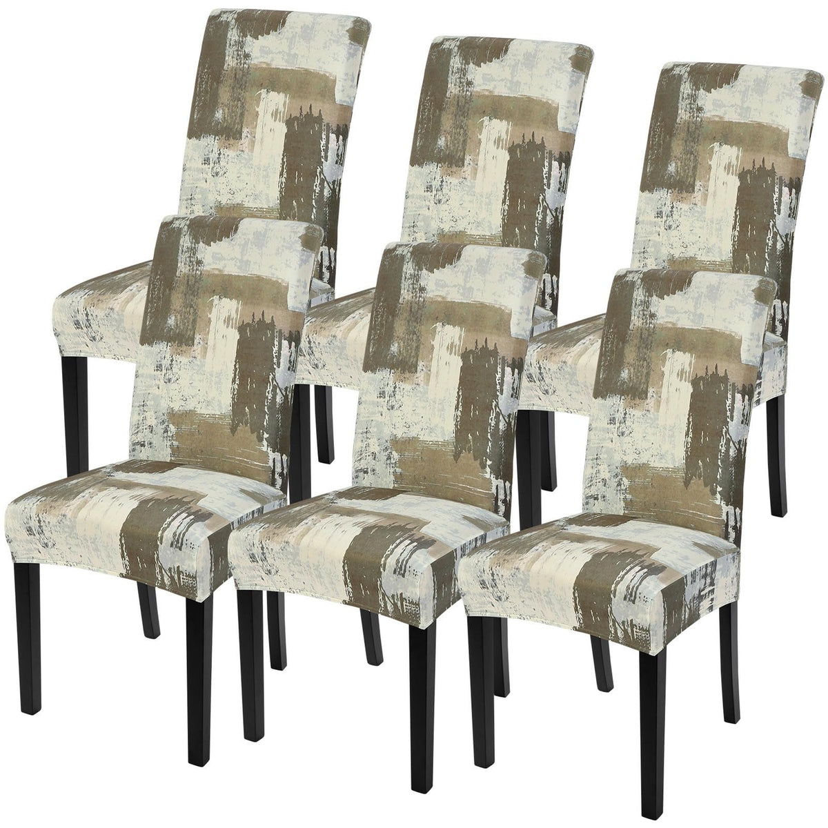 SearchI Dining Room Chair Covers Set of 6, Stretch Jacquard Parsons Chair Slipcovers Super Fit Removable Washable Kitchen Chair Protector Cover for Dining Room, Hotel, Ceremony (Beige Rhombus)