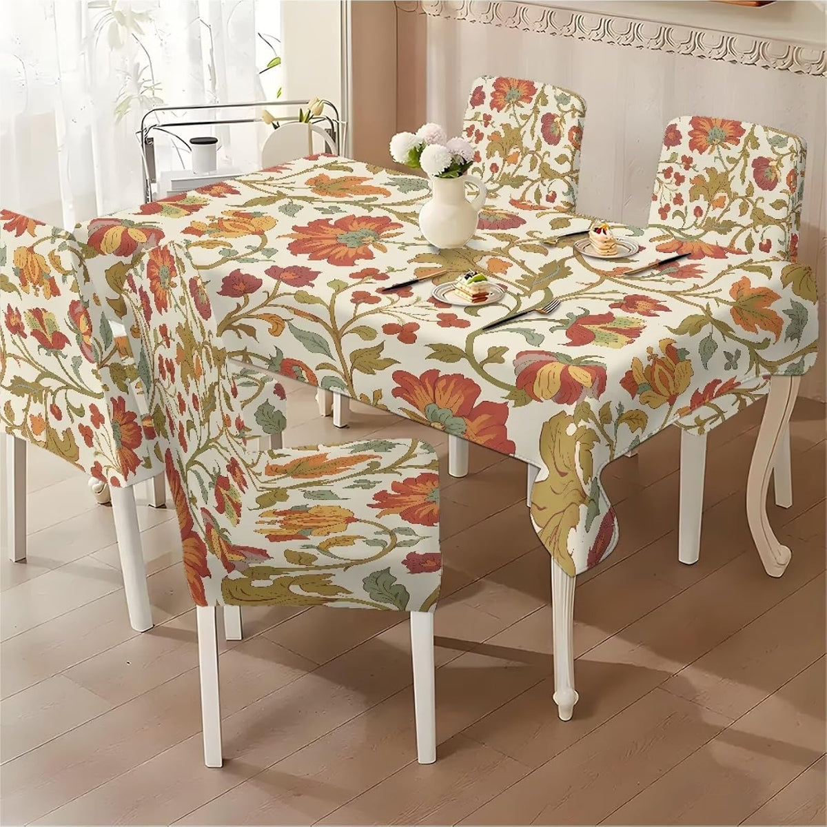 ZDCUSTOM Vintage Table and Chair Covers for Parties Stylish Dining Chairs Cover Washable Cozy Tablecloths Rectangular for Home Party Weeding