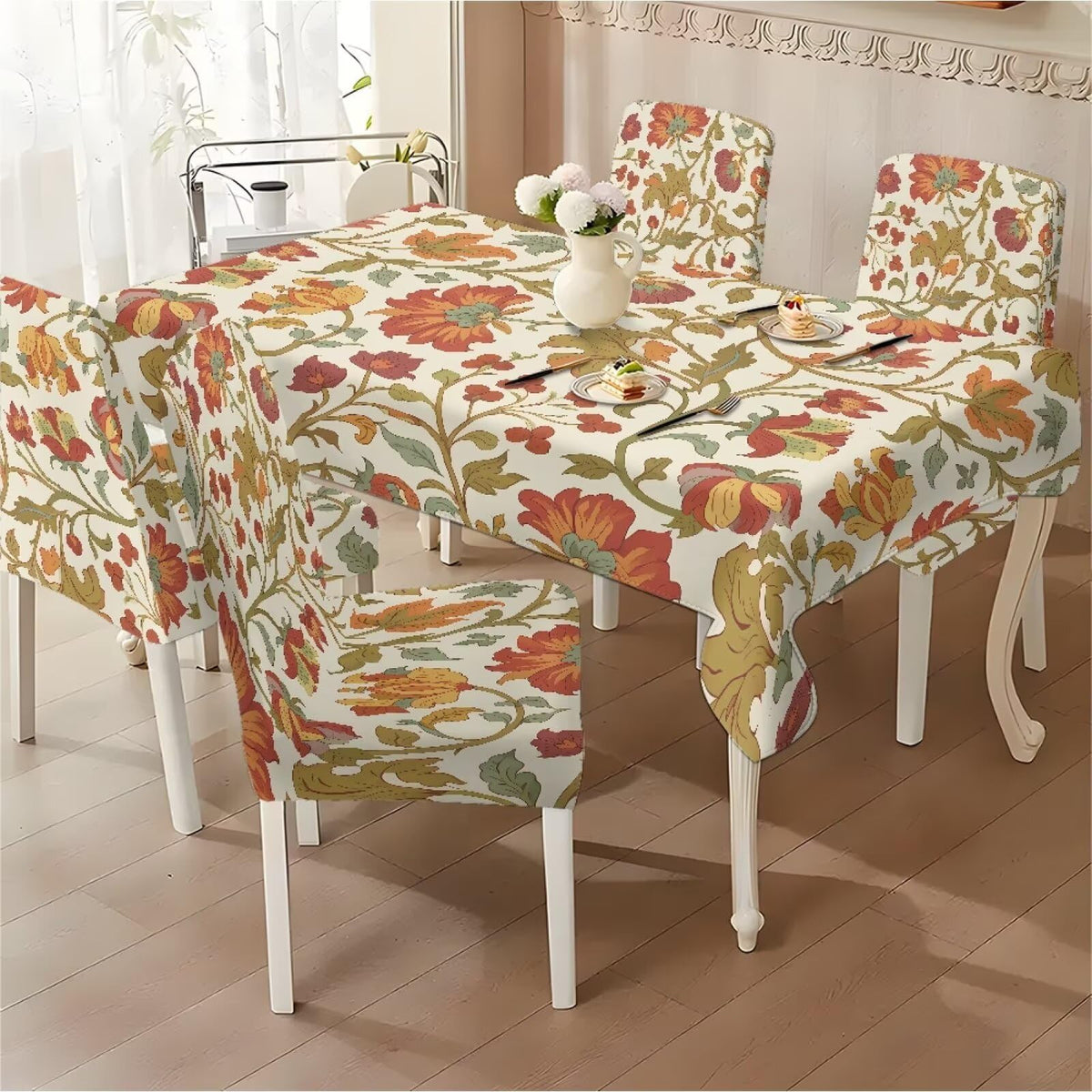 ZDCUSTOM Vintage Table and Chair Covers for Parties Stylish Dining Chairs Cover Washable Cozy Tablecloths Rectangular for Home Party Weeding