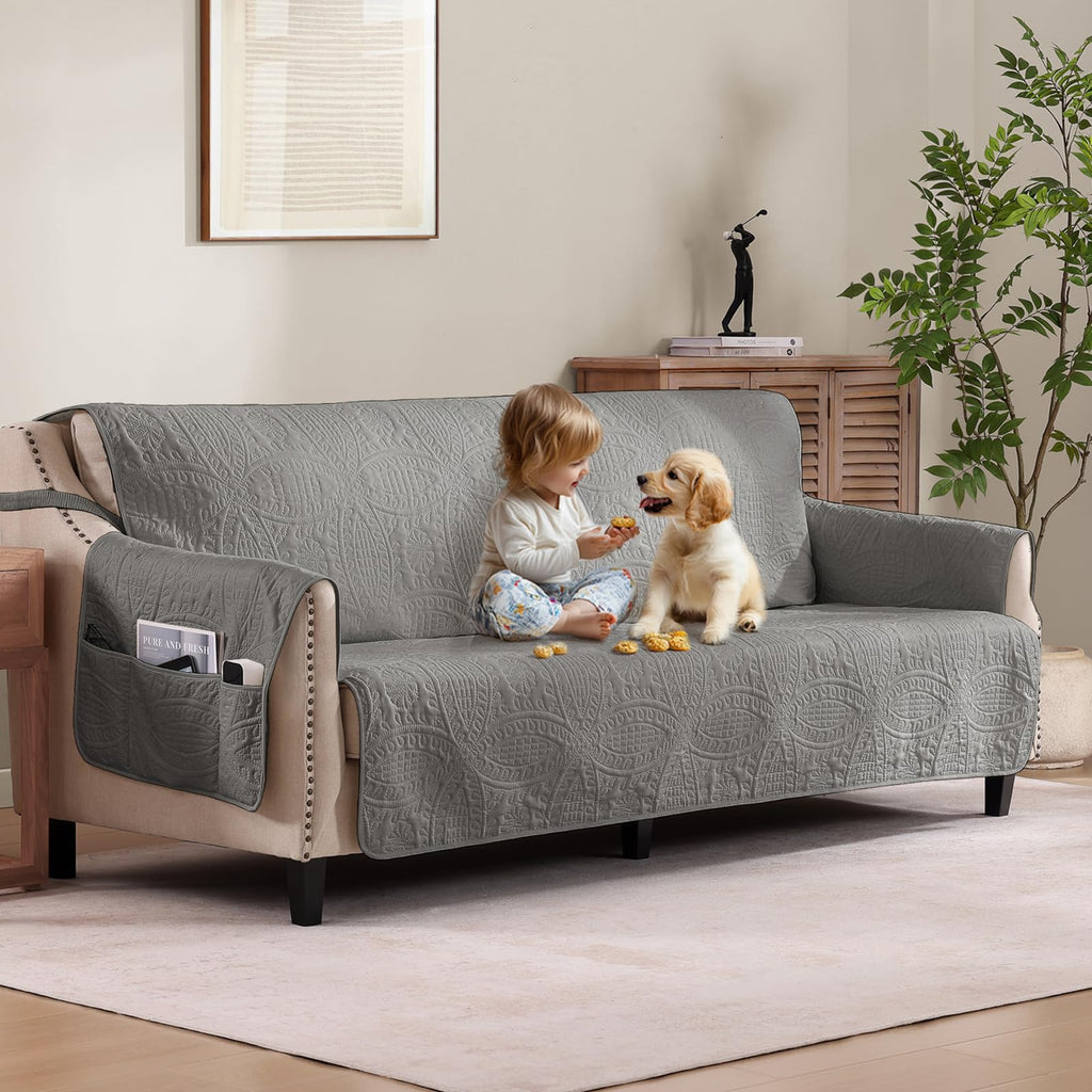 Stay in Place Ivory White Quilted Loveseat Couch Cover for 2 Cushion Couch, Water Repellent Love Seat Quilted Sofa Covers Washable, Pet Friendly Slipcovers (Loveseat 48", Ivory White)