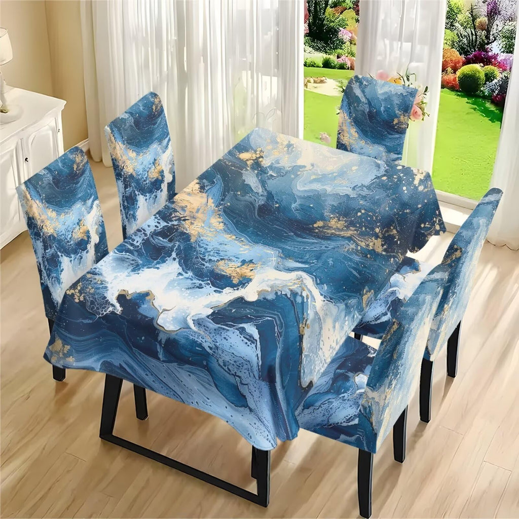 Thanksgiving Themed Dining Room Chair Cover and Tablecloths 5 Packs, Fall Leaf Print Kitchen Chair Seat Slipcovers Anti-Wrinkle Table Protector for Thanksgiving Day Party