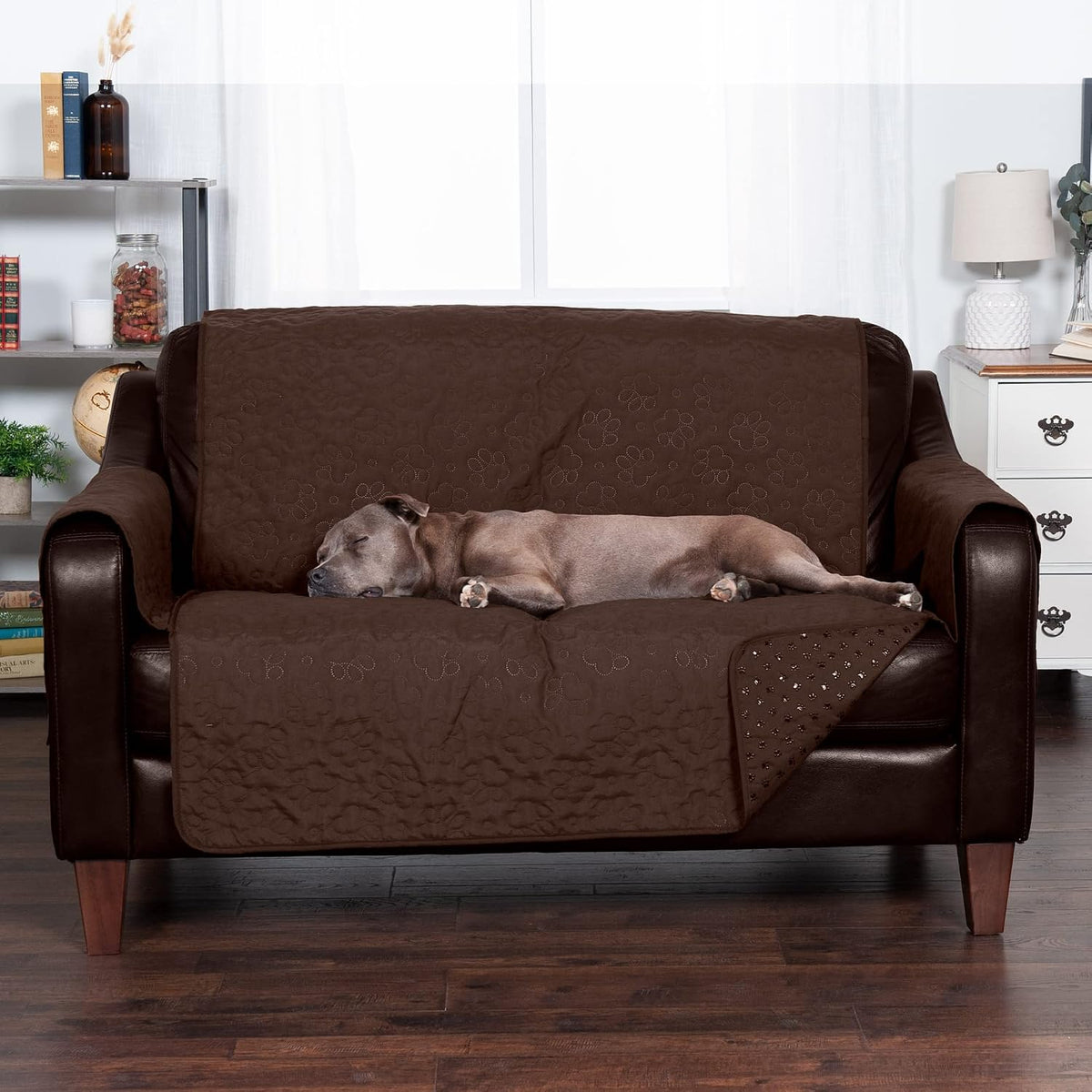 Furhaven Waterproof & Non-Slip Loveseat Cover Protector for Dogs, Cats, & Children - Quilted Paw Print Living Room Furniture Cover - Espresso, Loveseat