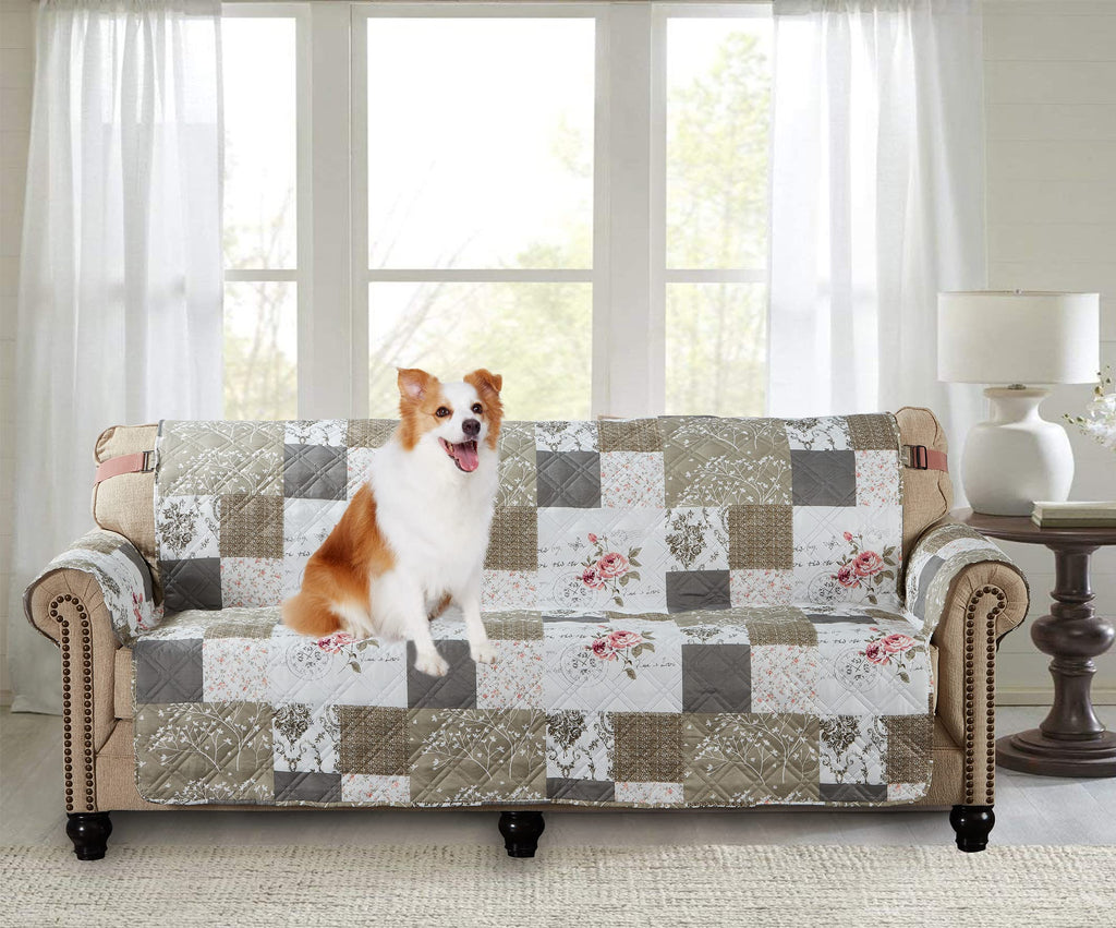 Brilliant Sunshine Multi Grey Stripes Couch Loveseat Slip Cover for Dogs