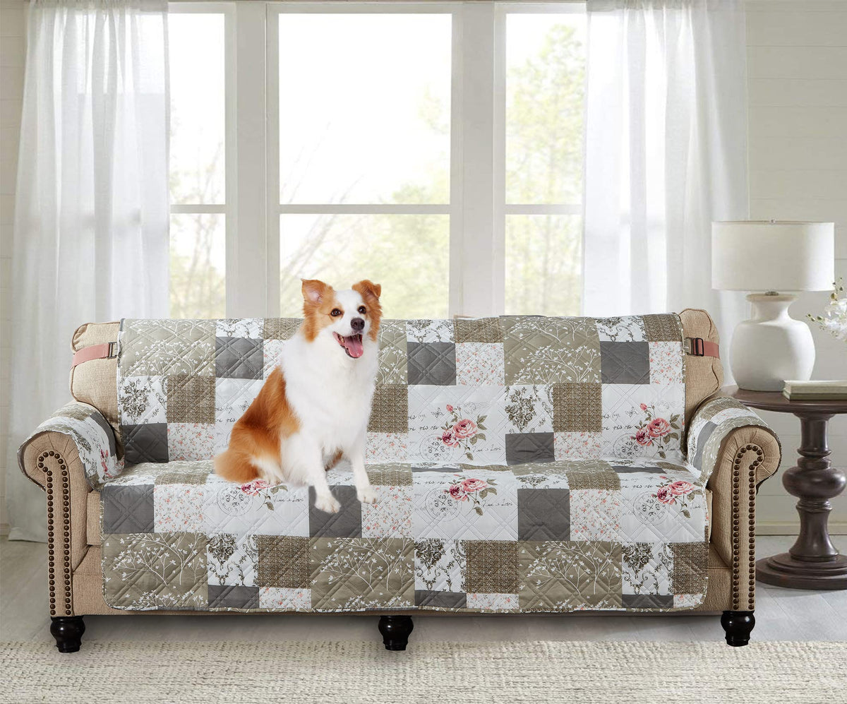 Brilliant Sunshine Multi Grey Stripes Couch Loveseat Slip Cover for Dogs