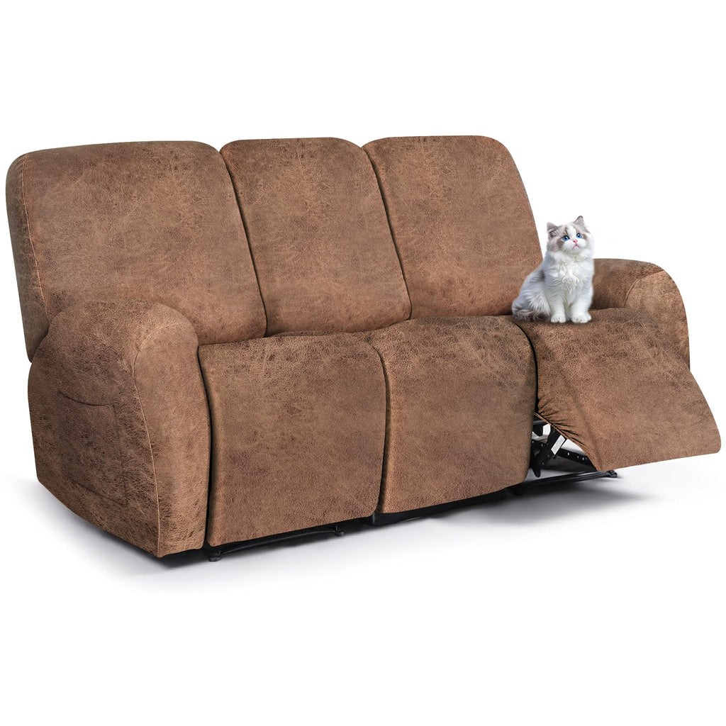 ANARACHON Leather Look Loveseat Recliner Cover, 6-Pieces Stretch Dual Recliner Sofa Covers, Soft Reclining Couch Slipcover, Washable Furniture Protector for Pets (2 Seater,256 Black)
