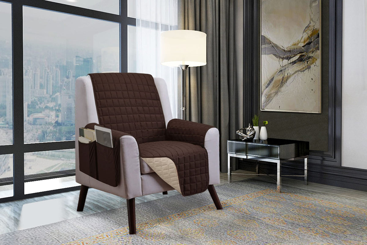Elegant Comfort Quilted Furniture Protectors Solid and Printed Design Reversible Slipcovers Featuring Elastic Straps and Smart Pockets Great for Pets, Kids and More, Loveseat, Burgundy/Black