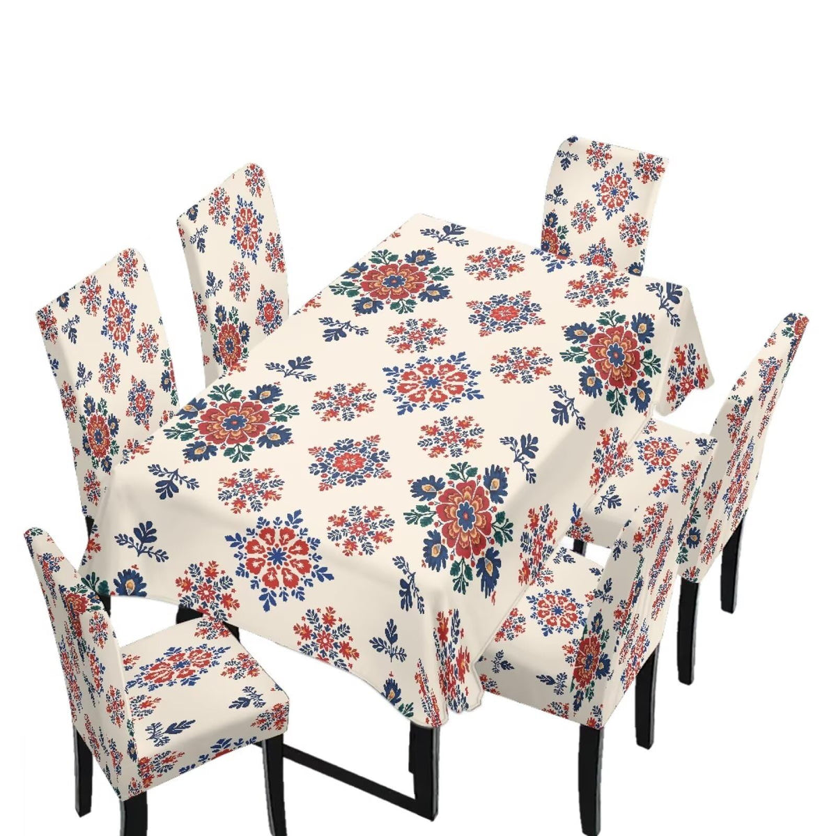 Fall Pumpkin Rectangular Table Cloth & Dining Chair Covers Set of 7, Stain Resistant Wipeable Chair Protectors for Farmhouse Rustic Home Kitchen Party Decor